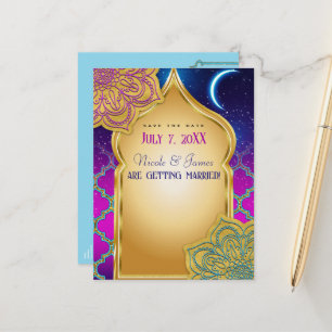 Postale Faire-part Nuits arabes glamour or Bleue Lune, carte de rappe
