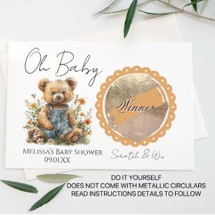 Postale Faire-part Oh Baby Bear Floral Baby Shower Carte à gratter DI