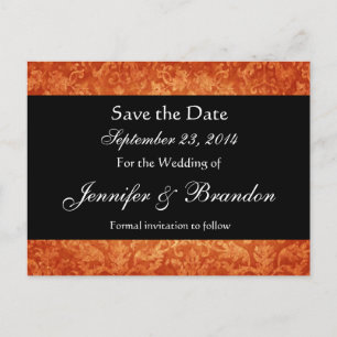 Postale Faire-part Orange & Black Damask Enregistrer La Date Carte Po