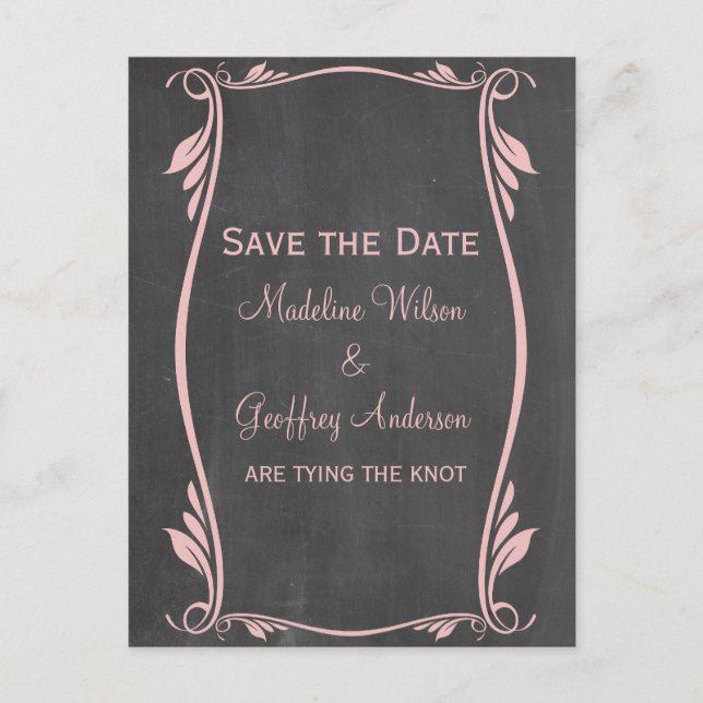 Postale Faire-part Pink Flourish Chalkboard Enregistrer la date Carte (Devant)