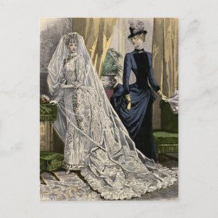 Postale Faire-part Portrait de mariage vintage de la mariée, carte de