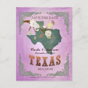 Postale Faire-part Purple Enregistrer La Date - Texas Carte Avec De B