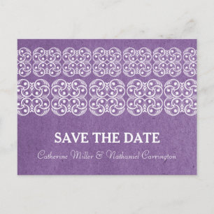 Postale Faire-part Purple Modern Bohemian Enregistrer la date Carte p