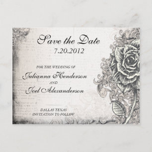 Postale Faire-part Rose de tatouage Enregistrer la date Mariage Carte