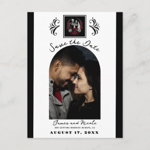 Postale Faire-part Rouges & Noires Roses blanches Squelette Carte de
