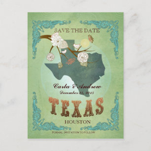 Postale Faire-part Sauver La Date - Carte Du Texas Avec De Beaux Oise