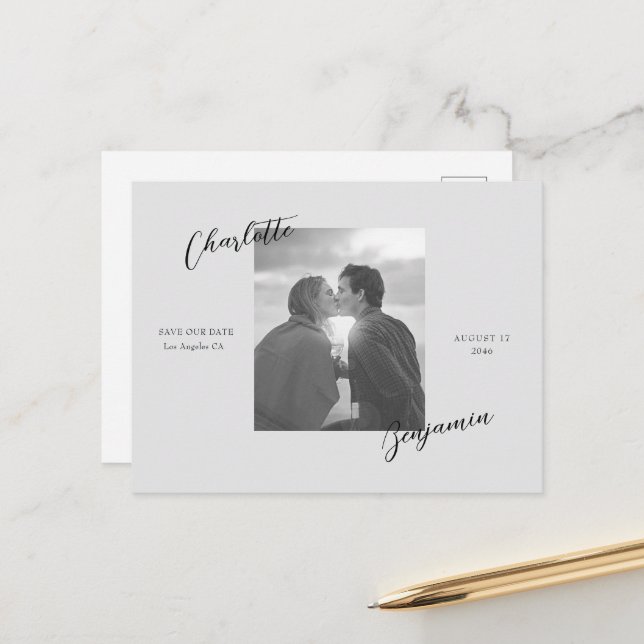 Postale Faire-part Simple mariage photo enregistrer la date carte pos (Devant/Arrière en situation)