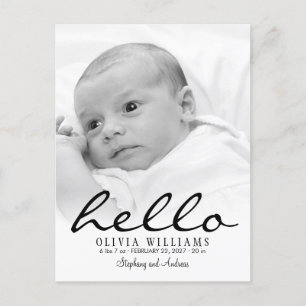 Postale Faire-part Simple moderne Hello Baby Birth Photo Carte postal