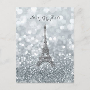 Postale Faire-part Tour Eiffel Pailleté Argenté Carte de Pré-Réservat