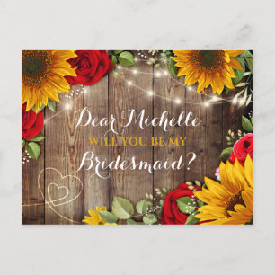 Postale Faire-part Tournesol Et Roses Serez-Vous Ma Carte D'Épouse