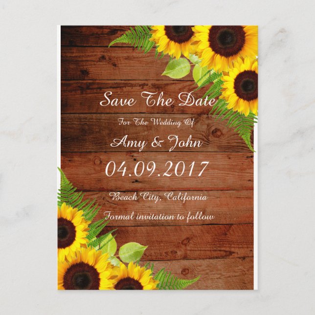 Postale Faire-part Tournesol rustique Enregistrer la date Carte posta (Devant)