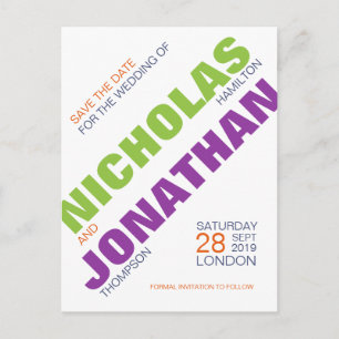 Postale Faire-part Typographie moderne Gay Enregistrer la date Carte 