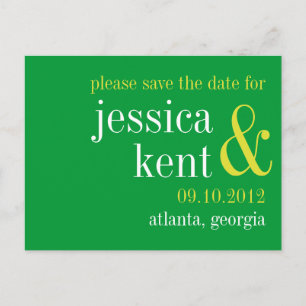 Postale Faire-part Typographie verte solide couple moderne carte de s