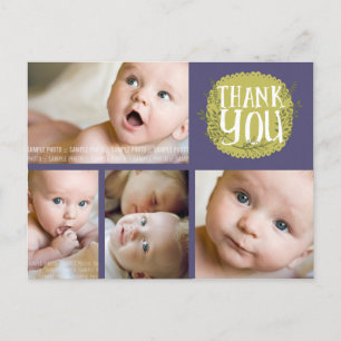 Postale Faire-part Typographie violette Photo Baby Merci Carte postal