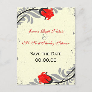Postale Faire-part Vintage Red Rose Grunge Enregistrer La Date Carte 