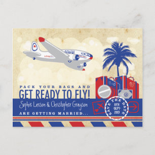 Postale Faire-part Voyage vintage par avion Enregistrer la date Carte