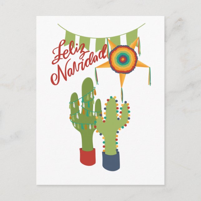 Postale Feliz Navidad carte de vacances avec cactus décoré (Devant)