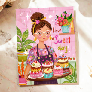 Postale Femme Colorée avec Carte d'Anniversaire Illustrée 