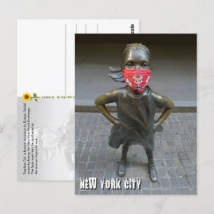 Postale Fille sans peur avec masque brodé, NYC - carte pos