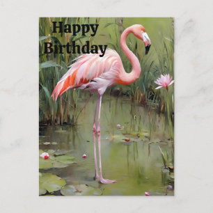 Postale Flamant Rose Peint Dans Un Étang, Carte De Vœux D'