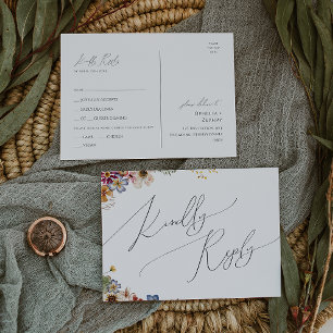 Postale Fleur Sauvage Colorée   Carte de Réponse RSVP Choi