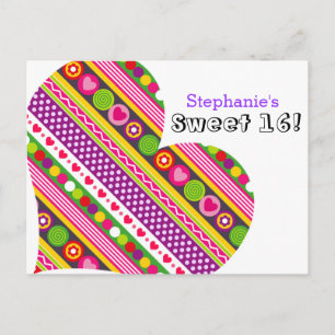 Postale Fleurs abstraites colorées coeurs Sweet 16 Carte p