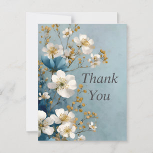 Postale Fleurs blanches sur Carte de remerciements bleu cl