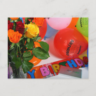 Postale Fleurs et ballons Carte d'anniversaire
