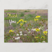 Fleurs jaunes blanches et bruyère MERCI Carte post