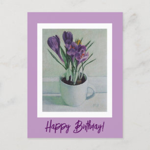 Postale Fleurs violettes dans une tasse peinture carte d'a