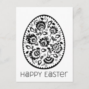 Postale Folklore Happy Pâques noir et blanc [oeuf] Carte p