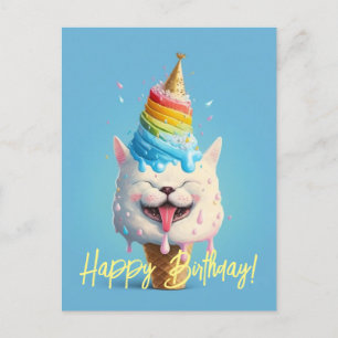 Postale Fun Ice Cream Cat Carte de voeux Anniversaire