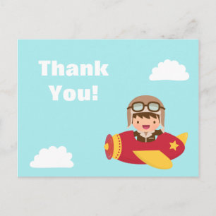 Postale Garçon Aviateur Mignon Avion Merci Carte de Vœux