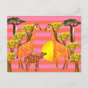Postale Girafes, Chameau, Carte de dessin d'oiseau