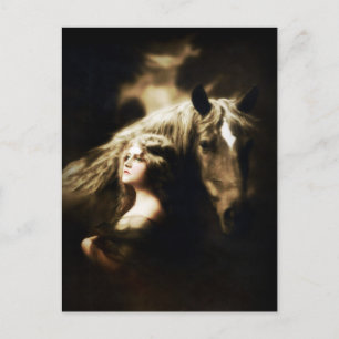 Postale Gitan Girl avec cheval Vintage Antique carte posta