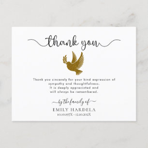 Postale Gold Dove Élégante Carte de remerciements funérair
