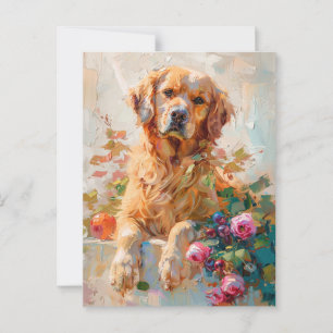 Postale Golden Retriever peinture à l'huile Vintage carte 