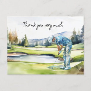 Postale Golfeur en terrain de golf aquarelle carte de reme