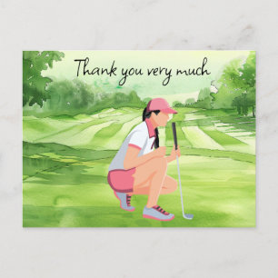 Postale Golfeur sur terrain de golf aquarelle carte de rem