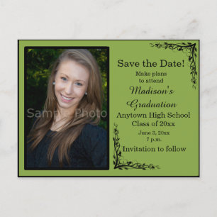 Postale Green Custom Photo Graduation Enregistrer la carte