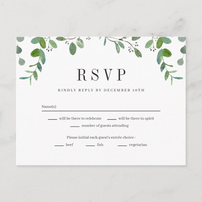 Postale Green Garland Greenery Wedding Carte de réponse RS (Devant)