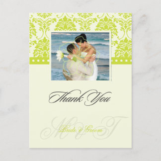 Postale Green + Ivory Damask Merci Carte postale,