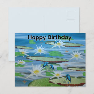 Postale Grenouilles Bleues Sur Nénuphars, Carte De Vœux D'