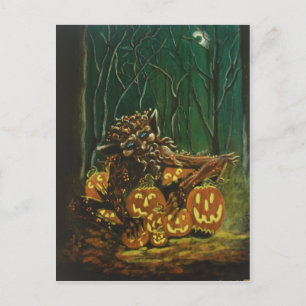 Postale Halloween, carte postale, elfe, knome, fée, bois,