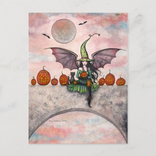 Postale Halloween Citrouilles de chat sorcière de carte po (Devant)