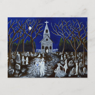 Postale Halloween, mariage, cimetière, fantômes, carte pos