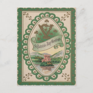 Postale Harpe Vintage d'Irlande Carte de la Fête de la Sai