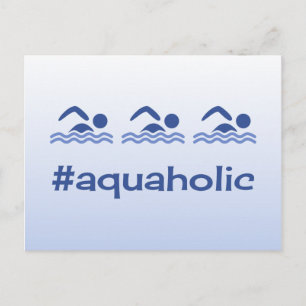 Postale Hashtag bleu nageurs amusant aquaholic carte posta