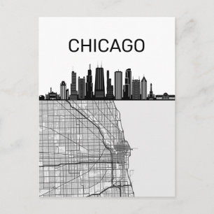 Postale Horizon de la ville de Chicago Illinois avec carte