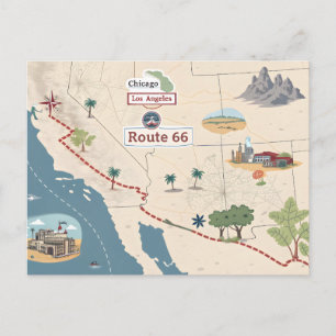 Postale Illustration de carte de voyage vintage Route 66